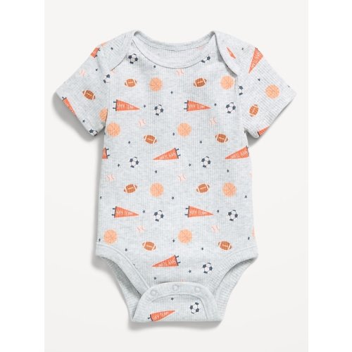 Printed Short-Sleeve Ribbed Unisex Bodysuit for Baby