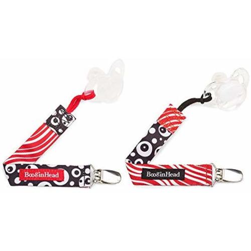 BooginHead Baby Newborn PaciGrip Sensory Crinkle, Pacifier Clip, Holder, Toy, Teether, Soothie, Universal Loop, early development, Red and Black 2 Pack