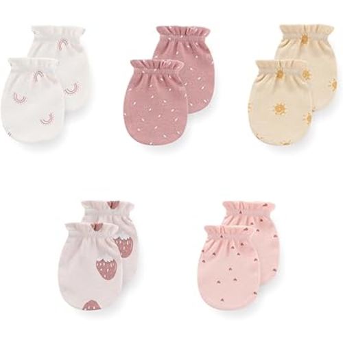 JELYLOVE 5 Pack Unisex New Born Boy Girls Anti Scratch Mittens Cotton Soft Baby Gloves 0-3 Months Infant Essentials