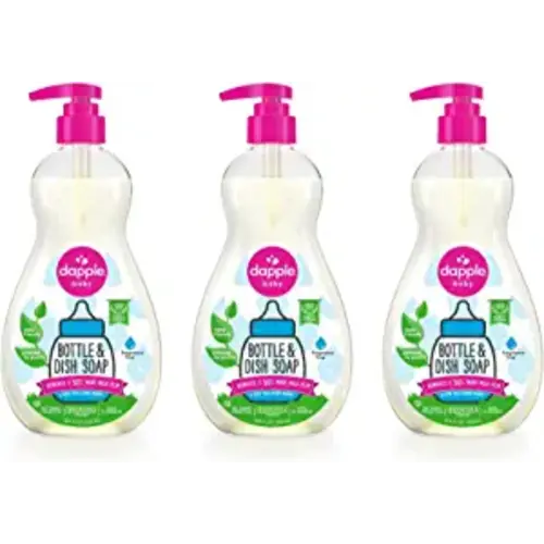 Dapple Baby Bottle Soap, Hypoallergenic Dish Soap for Baby Bottles, Powered by Plants, 1 Pump Included, Packaging May Vary, Fragrance Free, 16.9 Fl Oz (Pack of 3)