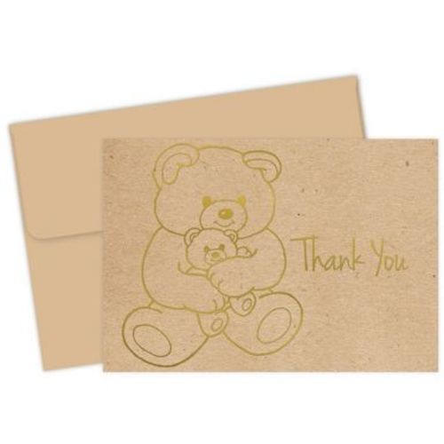 50ct Teddy Bear "Thank You" Note Cards Brown/Gold: Great Papers! Stationery Pack with Envelopes for Baby Shower