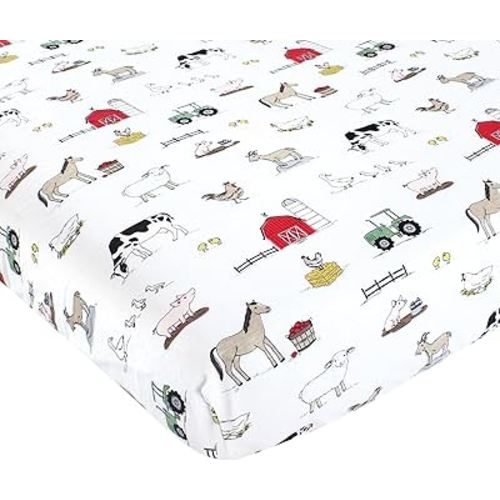 Hudson Baby Unisex Baby Cotton Fitted Crib Sheet, Farm, One Size