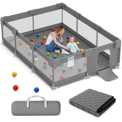 Babyeap Large Baby Playpen with Mat,71"x50"Playpen for Babies and Toddlers,Baby Play Yard Baby Fence Play Area Indoor Outdoor,Dark Gray
