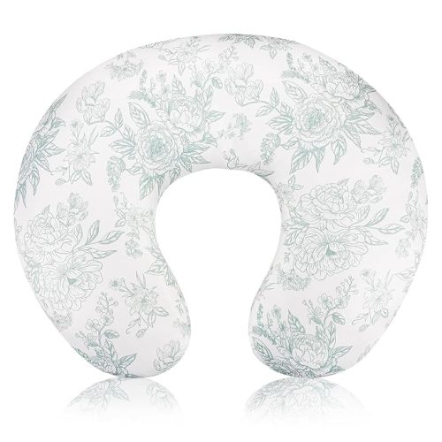 Nursing Pillow Cover, Removable Nursing Covers for Breastfeeding Pillows, Stretchy and Soft Fit for Baby Girls Boys Newborn, Green Flower (Only Cover)