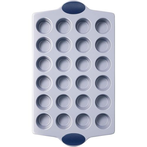 BRONYPRO 24-Cup Non Toxic Nonstick Ceramic Mini Muffin Pan & Cupcake Tin, PFOA & PFOA Free, Heavy Duty Rust-Resistant Aluminized Steel, Oven & Dishwasher Safe, Blue