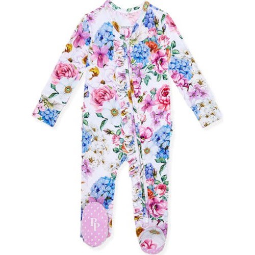 Cynthia Floral Ruffle Fitted Footie Pajamas, 3-6M