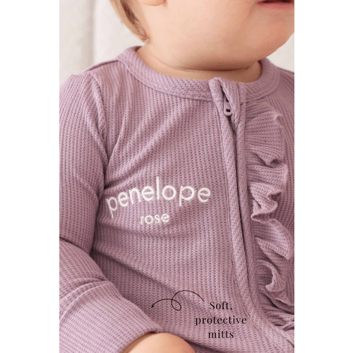 Embroidered Bamboo Waffle Zipper Ruffle Footies in In Bloom | Caden Lane