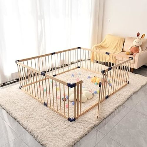 Wooden Baby Playpen Large for Toddlers and Babies,Wood Adjustable Baby Play Pen,Kid’s Play Space,Wooden Baby playpen,Large Baby playpen, Baby Play gate