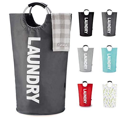 Caroeas 125L Laundry Basket,Large Laundry Hamper, Laundry Bag with Padded Handles, Clothes Hamper Stands Up Well, Collapsible Free Standing Easy Storage Washing Bin (Dark Grey,125L)