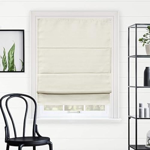 CHICOLOGY Roman Shades for Windows, Roman Window Shades, Roman Shades, Blackout Shades, Window Treatments, Window Shades for Home, Window Shade, 34" W X 64" H, Del Mar Moon Shell (Blackout)