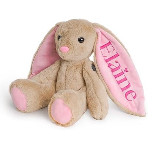 Embroidered Plush Bunny with Child's Name, Personalized Bunny Stuffed Animal, Custom Baby Toys, 1 Year Old Girl Gifts, Birthday Baby Shower for Girls Boys (Brown)