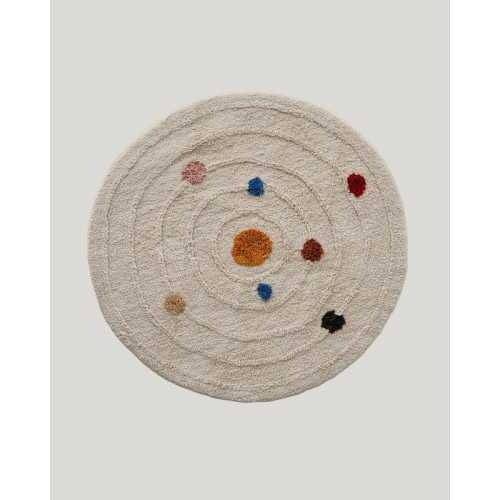Celestial Orbit Rug, Hand-Tufted Cotton Round Rug, Planet-Inspired Nursery & Playroom Décor