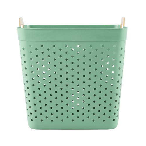 Mainstays Plastic Rectangle Laundry Basket, Sage Green, 2 Bushel, Collapsible