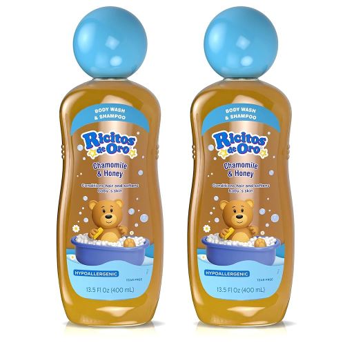 Ricitos de Oro 2 in 1 Baby Shampoo and Body Wash | Ideal for Newborns & Toddlers, Sensitive Skin, Mild Scent, Chamomile & Honey, Tear-Free, Hypoallergenic, No Harsh Ingredients, 13.5 Fl Oz, 2-Pack
