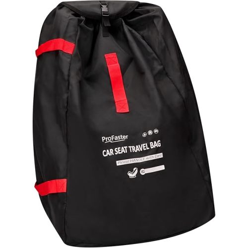 Car Seat Travel Bag Backpack for Air Travel - Karfast Universal Infant Carseat Gate Check Bag Cover for Airplane, Foldable with Pouch, Black