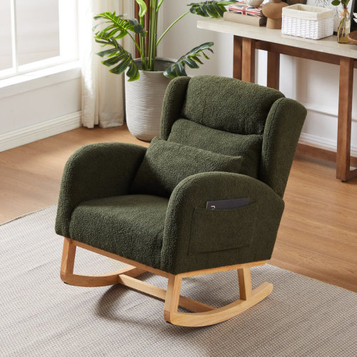 Plush Oversized Rocking Chair with High Backrest and Side Pockets
