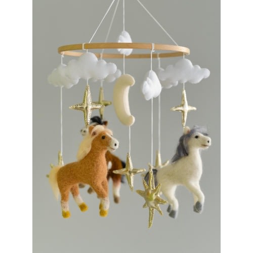 Horse baby mobile Animals mobile Needle felted horse Felted animals mobile Felted custom nursery Crib nursery mobile Baby shower gift