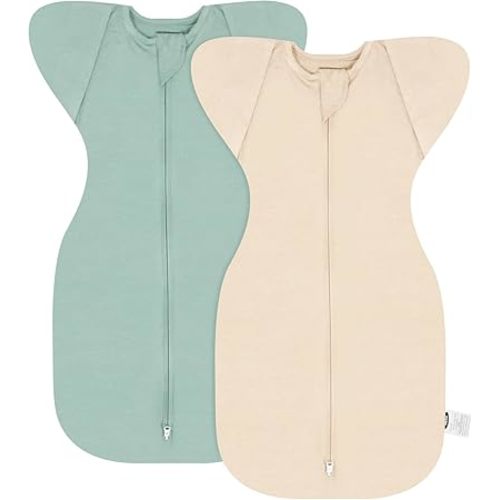 MEXXI Swaddle Baby Sleep Sack with Arms Up, 2 Pack Baby Transitional Swaddle With Double Zipper,0.5 TOG, 8-13 lbs, S