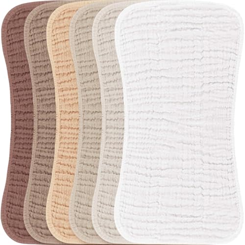 Konssy Muslin Baby Burp Cloths Sets for Unisex- 6 Pack Large 100% Cotton Burping Clothes for Newborn, Baby Girls and Boys