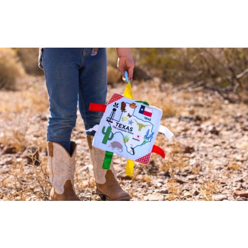 Texas State Pride Crinkle Tag Toy Square Stroller Gift for Baby - Teaches State Facts