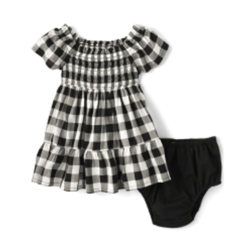Baby Girls Matching Family Gingham Ruffle Dress - Black