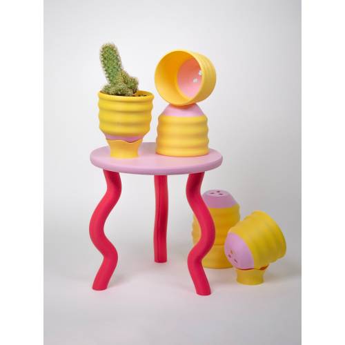 Red & Pink Small Plant Stand - Maximalist Wavy 8" Stand Display- Aesthetic Home Décor