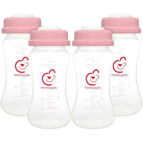 NENESUPPLY Storage Bottles Collection Bottles for Spectra S1 S2 Motif Luna Breast Pumps 4 pc 9oz 280ml with Collar and Sealing Disc. Breastmilk Storage Replace Spectra Bottles for Pumping Wide-Mouth