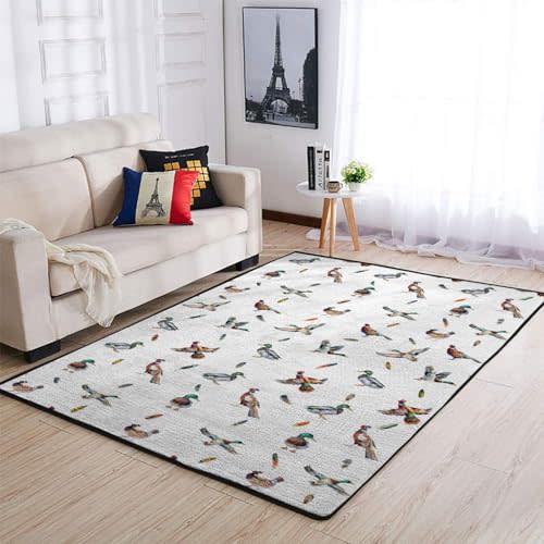 Country Duck Pheasant Area Rugs Wild Ducks Birds Feathers Throw Carpets Hunting Animal Floor Mats for Kids Baby Toddler Nursery Bedroom Living Room Bathroom Kitchen Home Decor Playmat 48x72inch