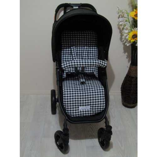 Pram/stroller seat liner-Black gingham,small squares -Australian made