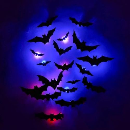 24pack Luminous 3D Bats Stickers, Halloween Wall Decorations, Waterproof Scary Bats Wall Decals