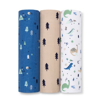 Muslin Swaddle Blanket Dinos Cool - Green/Blue