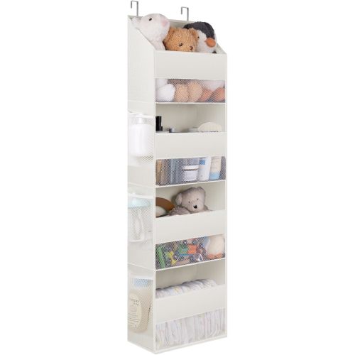 GRANNY SAYS 4-Shelf Over Door Hanging Organizer, Wall Mount Back of Door Hanging Organizers, Large Capacity Storage with Clear Window for Kids Toys, Diapers, Cosmetics, Beige