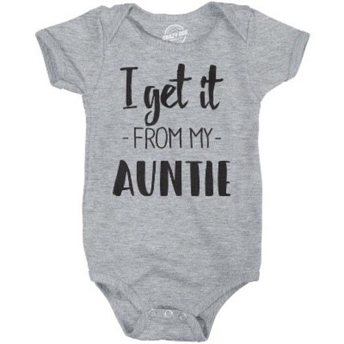 I Get It From My Auntie Creeper Funny Family Baby Jumpsuit - Crazy Dog Baby Bodysuit, Size: 12 months