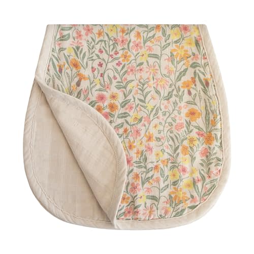 mushie Muslin Baby Burp Cloths | 100% Organic Cotton, Set of 2 (Pastel Blooms/Fog)
