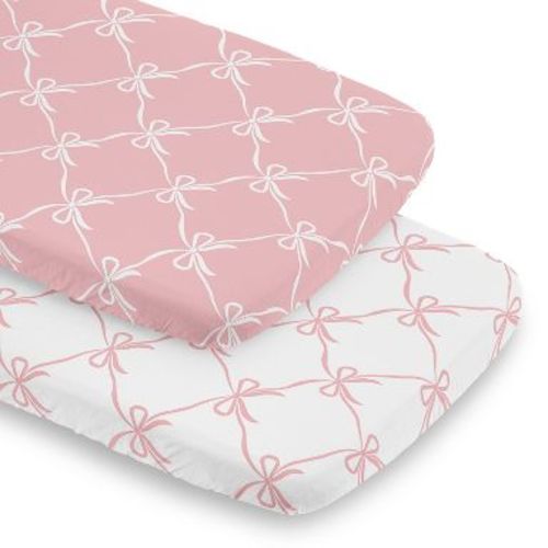 Sweet Jojo Designs Baby Girl Baby Bassinet Fitted Sheets Set Ballerina and Ballet Bows Pink and White 2pc
