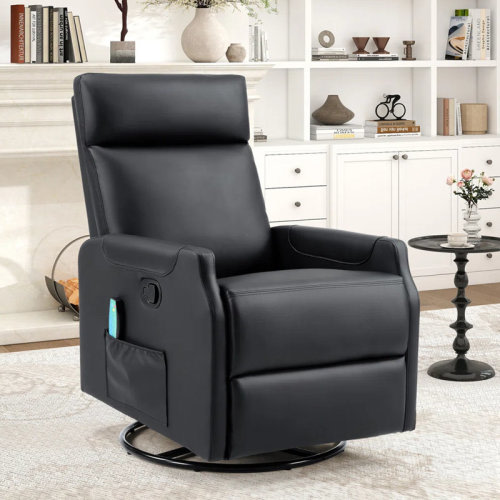 Latitude Run® 24.8" Wide Modern Manual Swivel Rocking Small Recliner Chair With 8-Point Massage Heating & Side Storage Pocket | Wayfair