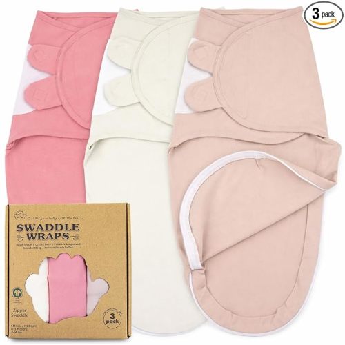 Organic Zipper Swaddle Sleep Sacks – 3-Pack Swaddles for Newborns 0-3 Months, Adjustable & Breathable Infant Sleep Sack, Easy Diaper Change Swaddling Blanket for Baby Girls & Boys