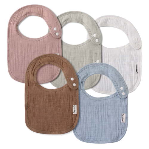 "GLLQUEN BABY Soft Muslin Bibs for Drooling Babies, 5 Pack Pastel Cotton, 11""x7.5"