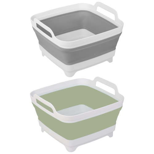 Usmallbee Collapsible Bucket, 2.4Gal Capacity, Portable Sink with Drain Plug, Foldable Wash Basin, 2 Pack