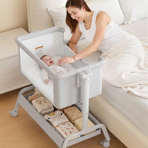 3-in-1 Baby Bassinet, Rocking Bassinet, Bedside Bassinet for Baby, Stable and Secure Bassinet Bedside Sleeper for Newborn & Infant, 6 Height Adjustable with Wheels, Mattress & Breathable Mesh | Rocking bassinet, 6 Adjustable Heights, Incline bassinet, ...