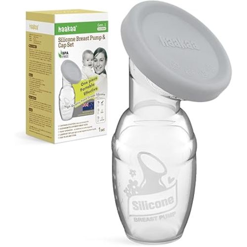 haakaa Manual Breast Pump Breastfeeding Pump with Food Grade Silicone Cap (Grey) 4oz/100ml
