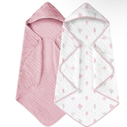 Yoofoss Hooded Baby Towels for Newborn 2 Pack 100% Muslin Cotton Baby Bath Towel with Hood for Babies, Infant, Toddler and Kids, Large 32x32Inch, Soft and Absorbent Newborn Essential