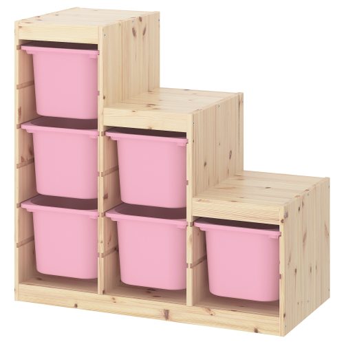 TROFAST Storage combination - light white stained pine/pink 37x17 3/8x35 7/8 "