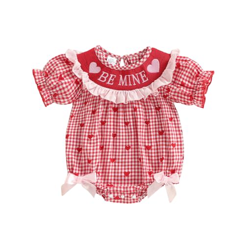 Baby Girl Bubble Romper Daddys Girl Onesie Short Sleeve Plaid Jumpsuit Fathers Day Outfit Cute Smocked Clothes