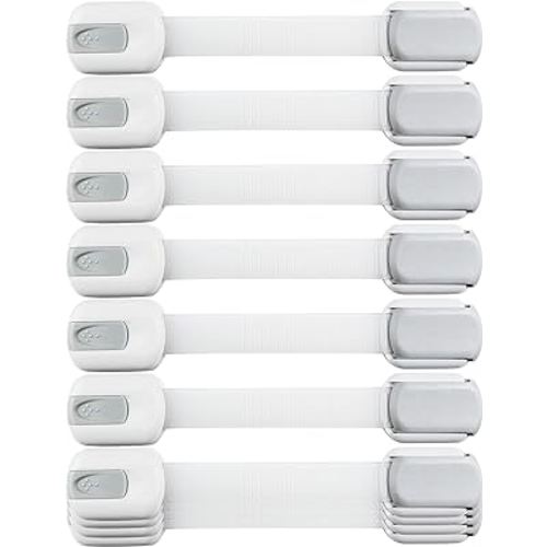 Child Safety Strap Locks (10 Pack) Baby Locks for Cabinets and Drawers, Toilet, Fridge & More. 3M Adhesive Pads. Easy Installation, No Drilling Required, White/Gray