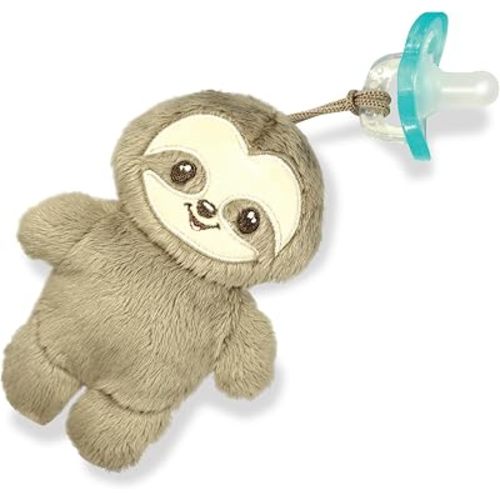 RaZbaby RaZbuddy LuLu Sloth Flat-Lay Plush Pacifier Holder with Detachable JollyPop Pacifier, 0M+, 100% Medical Grade Silicone, Machine Washable Designer Stuffed Animal (LuLu Sloth)