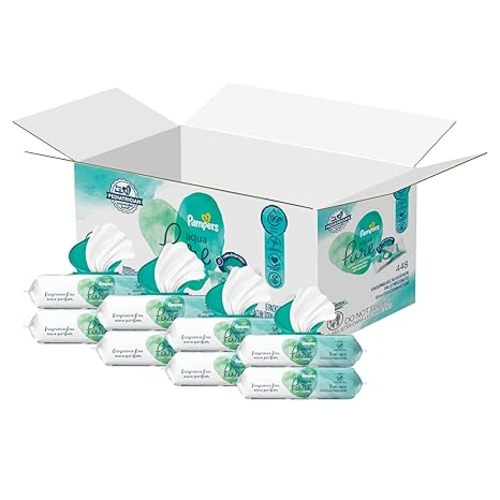Pampers Aqua Pure Sensitive Baby Wipes - 448 Count, 99% Water, Hypoallergenic, Unscented - 448 Count (pack of 8)