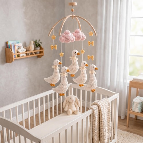 Crochet Duck Baby Mobile, Handmade Baby Crib Mobile, Duck Nursery Decor, Newborn Gift, Baby Shower Gift, Gender Neutral Baby Room Decor