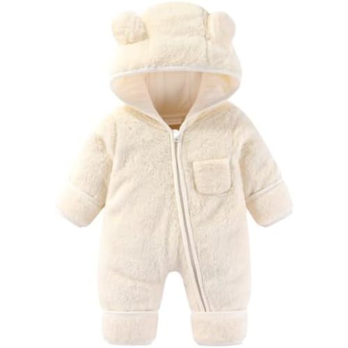 XIFAMNIY Newborn Baby Winter Snowsuit - Bear Outfit Fleece Warm Jumpsuit Romper Hooded Clothes for Infant Girls Boys
