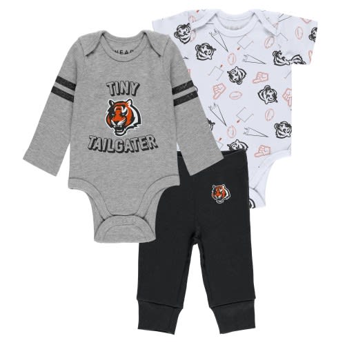Cincinnati Bengals WEAR by Erin Andrews Newborn & Infant Three-Piece Turn Me Around Bodysuits & Pant Set - Gray/Black/White